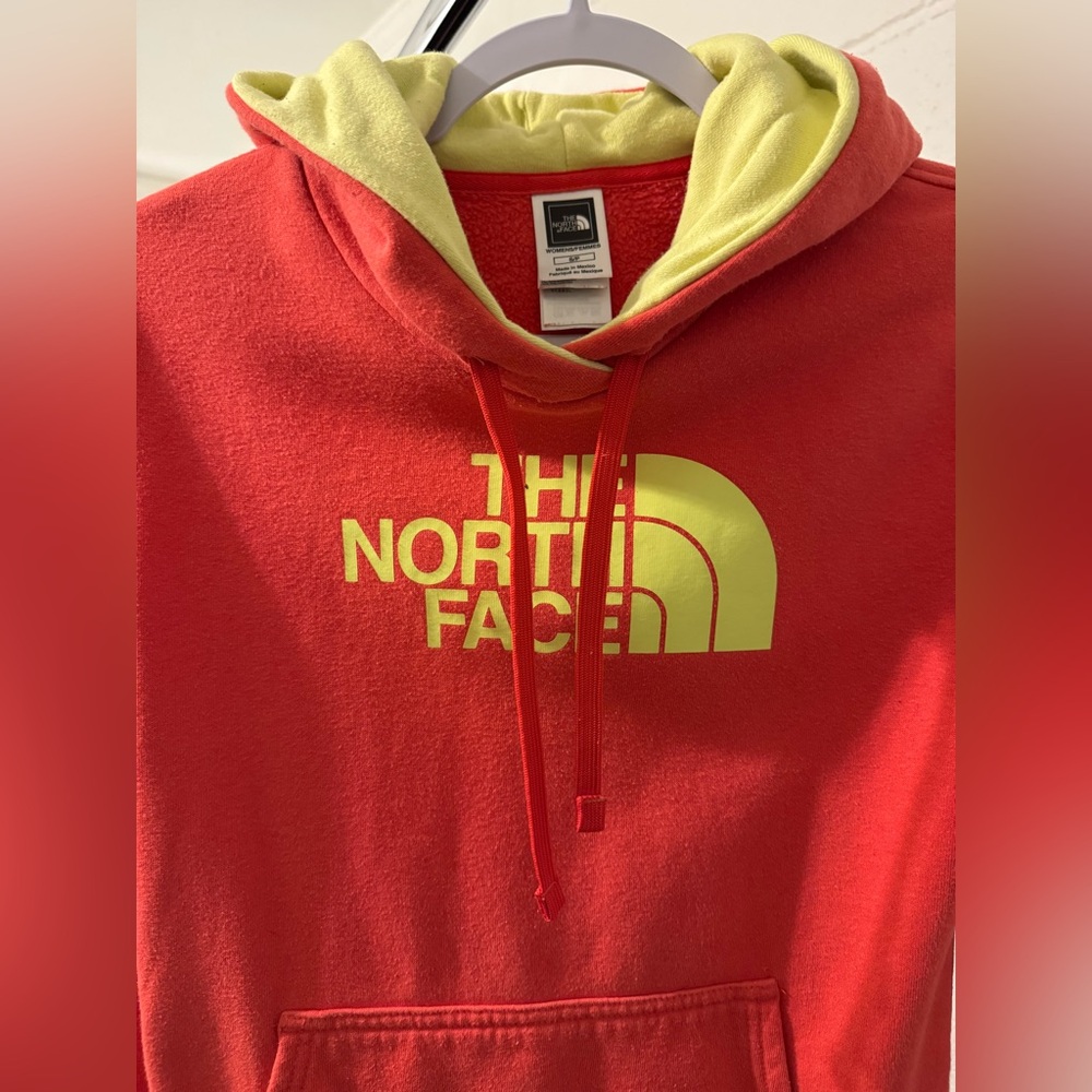 The North Face Red Hoodie with Yellow Logo